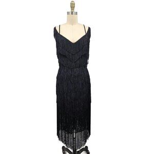 Elegant Black Fringe Midi Dress